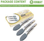 Silicone Utility Tong Kitchen Tongs 7 Inch Metal Salad Tongs, Set of 3 (Gray)
