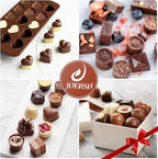 JOERSH 5PCS Silicone Chocolate Molds for Candy, Fat Bombs Snacks & Truffles, 9 Shapes 93 Cavities Candle Soap Wax Melts Mold (Square, Round, Heart, Star, Flower Shapes)