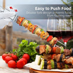 Metal Skewers for Kabobs - 17" 10 Pack Kabob Skewers with Push Bar Double Pronged Anti-Roll Flat BBQ Skewer for Grilling Stainless Steel Reusable Kebab Skewer for Meat Shrimp Chicken Veggie