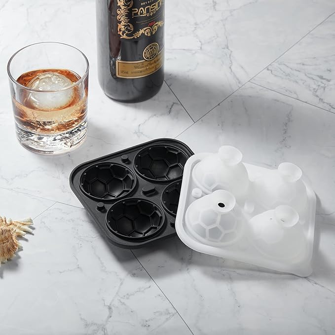 Silicone Soccer Ball Ice Cube Mold Fun Shapes, Novelty Soccer Gifts, 2.2" Large Craft Round Sphere Ice Ball Molds For Game Day, Whiskey, Cocktails, Bourbon