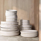 Artena Pasta Bowls, 50oz Large Salad Serving Bowls, 9.75'' Plates Bowls Set of 4, Big White Ceramic Soup Bowls for Kitchen, Embossment Shallow Dinner Bowl, Microwave Dishwasher Safe, Wheat Leaf
