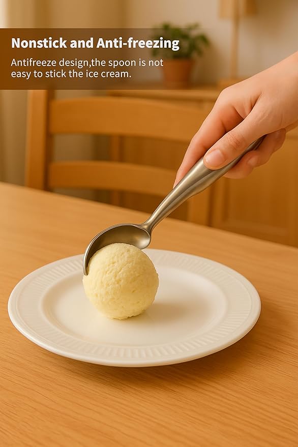 2Pcs Stainless Steel Ice Cream Scoop - Ergonomic Handle Ice Cream Scooper Heavy Duty Ice Cream Scoops Best Rated - One-Piece Dishwasher Safe Icecream Scoop Stainless Steel (2)