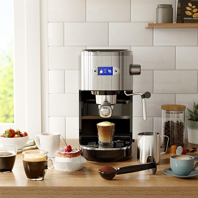 Kismile 20-Bar Espresso Machines,Semi-Automatic Espresso Machines with Milk Frother Steam Wand and Capsule Compatible,Professional Makers with Removable Water Tank for Latte &Cappuccino(BLACK)