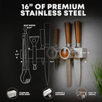 16" Magnetic Knife Holder for Wall with 2x Storage - Safe, Patented Storage Design - Stainless Steel Knife Magnetic Strip, Under Cabinet Knives Storage - Magnet Strip Rack Kitchen Utensil Organizer