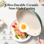 Redchef Non Stick Ceramic Frying Pan Set, Non Toxic Ceramic Pans for Cooking, 8" 9.5" 11" Skillet Set, No PFAS & PTFE & PFOA with Stainless Steel Handle, Dishwasher & Oven Safe Max up to 842°F (Green)
