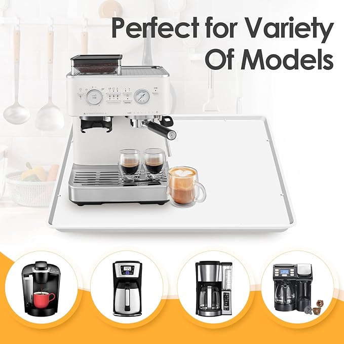 TOHONFOO Silicone Coffee Maker Mat with Lip, 19.7'' x 15'' Heavy Duty Coffee Maker Mat for Countertops, Coffee Tray Fit Under Coffee Machine Appliance Automatic Machines Espresso Accessory, White