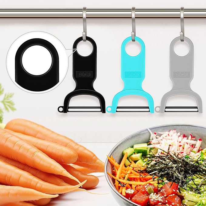 Original Vegetable Peeler, Potato Peelers for kitchen Carbon Steel Blade 3-Pack Grey/Blue/Black