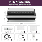 10-In-1 Vacuum Food Sealer Machine, 85Kpa 200W Automatic Food Sealer, Low Noise Food Vacuum Saver with Sealer Bags, Roll, Build-in Cutter, Handheld and Compact Design with Digital Timer