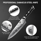 SHAN ZU Damascus Kitchen Knife Set, 7-Piece Professional Knife Sets for Chefs, Japanese Super Steel Damascus Kitchen Knife Set With G10 Handle Knife Block Set