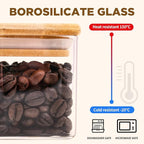 Glass Food Storage Jars Square 44oz, 3 Pack Glass Jars With Bamboo Lids, Kitchen Storage Containers For Spice, Candy, Cookie, Storage For Pantry Organizers