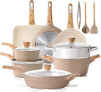 SENSARTE Ceramic Cookware Sets, Pots and Pans Set Nonstick, 20-Piece Induction Cookware, Non-toxic Healthy Non Stick Kitchen Cooking Set with Stay-Cool Handles, PFAS PTFE PFOA PFOS Free