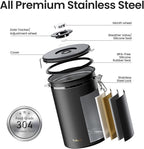 Veken Coffee Canister, 39OZ Large, Airtight Stainless Steel Food Storage Container for 2.2lbs Coffee Beans, Ground, Sugar, Tea, Flour, Cereal, Kitchen Bar Accessories with Date Tracker & Scoop, Black