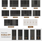 70.8" Tall Farmhouse Bookshelf with Glass Doors, Modular Bookcase with 6-Tier Adjustable Shelves, Large Storage Cabinet for Kitchen, Living Room, Black, Set of 3
