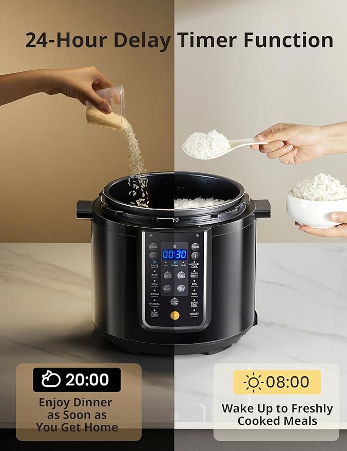 COMFEE’ 9-in-1 Electric Pressure Cooker, 14 Presets Instant Multi Slow Cooker Olla de Presion Non-Stick Pot Rice , Yogurt Maker, Sauté Steamer, Black , 6 Quarts