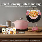 Overmont Enameled Cast Iron Dutch Oven - 4.5QT Pot with Lid Cookbook & Cotton Potholders - Heavy-Duty Cookware for Braising, Stews, Roasting, Bread Baking pink