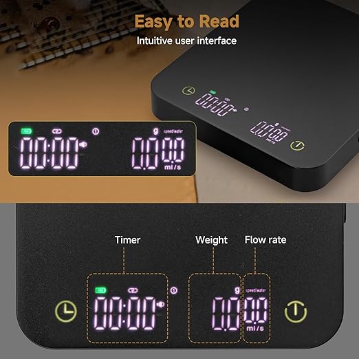 Mini Coffee Scale with Wirelss Magnetic Display, 3kg/0.1g Espresso Scale with Flow Rate Display, Portable Digital Coffee Scale with Multiple Mode Timer for Espresso, Pour-Over