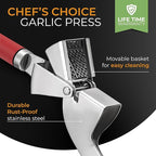 ORBLUE Garlic Press Stainless Steel - Premium Professional Grade Garlic Mincer, Crusher & Peeler Set - Easy Clean, Dishwasher Safe & Rust-proof, Red