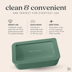 Ceramic Coated Glass Food Storage Container | No PTFE, PFOA, PFAS, and BPA | Reusable Non Toxic Meal Prep Container with Glass Lid | Easy To Store | 11 Cup Rectangle [Pine]