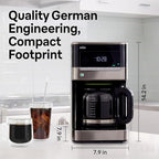 Braun BrewSense 12 Cup Drip Coffee Maker - Pause & Pour Mid Brew, Coffee Machine with 24-Hour Timer & Clock, Bold & Regular Strength, 1-4 Cup Functions, Self Clean, Auto Shutoff, Stainless Steel
