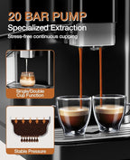 IDEALHOUSE Fully Automatic Espresso Machine with Built-In Grinder and Milk Frother, Touchscreen Control, 20 Bar Pressure, 1.5L Detachable Water Tank, One-Touch Latte & Cappuccino Maker, Black