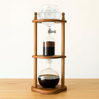 Nispira Cold Brew coffee Maker Ice Coffee Drip Machine with Advanced Slow Drip Technology Borosilicate Glass with Wood Tower, 6-8 Cup, Brown