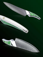5 inch Utility Knife, Japanese VG-10 Damascus Steel Kitchen Knife, Ultra Sharp Fruit Knife with Full-tang Handle in Green Resin, LA-S9 Series