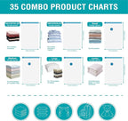 35 Pack Space Saver Bags (5 Jumbo/6 Large/6 Medium/6 Small/6 Roll-M/6 Roll-S) Compression Storage Bags for Comforters and Blankets, Vacuum Sealer Bags for Clothes Storage, Hand Pump Included