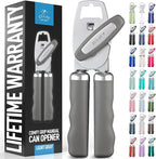Zulay Kitchen Heavy Duty Stainless Steel Can Opener Manual with Bottle Opener - Rust Proof Manual Can Opener With Turn Knob & Comfy Soft Grip Handles - Light Gray