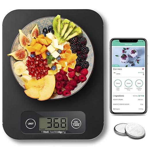 URAMAZ Food Scale with Nutritional Calculator, Digital Food Scales for Kitchen Scale Grams and Ounces, Smart Food Weight Scale for Weight Loss, 20 Nutrients Tracking, Diet, Calories, Meal Prep, 11lb