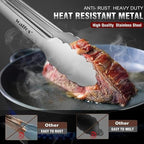 Walfos tongs for cooking, All Metal Kitchen Tongs 600℉ Heat Resistant, Heavy Duty Locking Tongs 2-piece 12 Inch