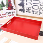 Red Serving Tray for Coffee Table, Rectangular Plastic Decorative Tray with Handles for Entertaining, Outdoor Patio, Living Room, Ottoman, Bathroom Counter, 11.8”*15.7”*1.6”