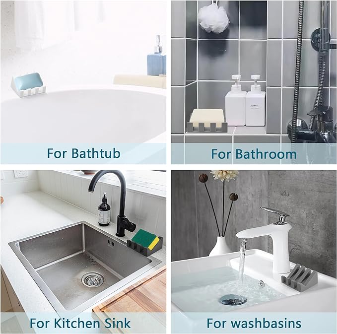 Self Draining Soap Dish,Silicone Suction Cup Soap Holder, Bathroom Soap Dish for Bar Soap,Can Extend Soap Life,Bathroom, Bath Tub, Kitchen Sink(3, Grey)