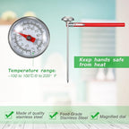 Xuhal 3 Pcs Stainless Steel Kitchen Thermometer with 5 Inch Long Stem 1 Inch Dial Thermometer Milk Frothing Food for Oven Probe Meat Grill BBQ Cooking Chocolate Water (Red,Black,White)