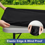 homing Rectangle Table Cloth Cover, Waterproof Polyester Elastic Fitted Tablecloth, Fits for 6 Foot Folding Tables, Washable Table Protector for Picnic, Camping, Outdoor (Black, 30" x 72")