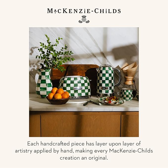 MACKENZIE-CHILDS Electric Kettle, Stainless-Steel Tea Kettle, Green-and-White Emerald Check