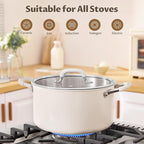 6 Quart Tri-Ply Stainless Steel Stock Pots with Lid, BEZIA Induction Soup Pot with Lid, Kitchen Cooking Pots with Silicone Handle, Compatible with All Cooktops, Free of PTFE/PFOA/PFOS