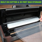 Precision Vacuum Machine,Pro Food Sealer with Built-in Cutter and Bag Storage(Up to 20 Feet Length), Both Auto&Manual Options,2 Modes,Includes 2 Bag Rolls 11”x16’ and 8”x16’,Compact Design
