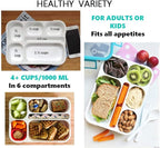 Bento-Box with Bag and Ice Pack Set. Lunch Boxes Snack Containers for Kids Boys Girls Adults. 6 Compartments, Leakproof Portion Container Boxes Insulated Bags for School Lunches, Blue