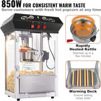 VEVOR Popcorn Maker, 850W Popcorn Popper Machine, 8 Oz Kettle Makes 48 Cups per Batch, Countertop Popcorn Maker with Tempered Glass, Includes 4 Scoops, Movie Theater Style, Black