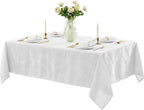Newbridge Barcelona Luxury Damask Fabric Tablecloth, 60” Wide x 84” Rectangle, White, 100% Polyester, No Iron, Soil Resistant Dining Room, Party and Banquet Table Cover