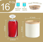 Sweejar Kitchen Canisters Ceramic Food Storage Jar, Stackable Containers with Airtight Seal Wooden Lid for Serving Ground Coffee, Tea, Sugar, Salt and More - 16 Fl Oz (Beige)