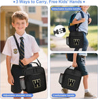 Initial Insulated Lunch Bag for Boys Kids, Back to School Gift, Reusable Leak-proof Lunch Box with Adjustable Strap for School Daycare Travel Picnic（Black，W）