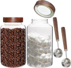 Glass Coffee Jars Spice Jar Round Storage Canister with Wooden Lid Clear Glass Food Jar for Pantry Sugar Tea Coffee Bean Spice Nuts Cookies Bath Salts (2300ml/77oz-2PACK(with spoon)