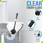 UMIEN Toilet Brush and Plunger Set 18-in - Updated 2025 No-Rust - Stainless Steel Design - Long Handles - with Freestanding Canister (Matte Black)