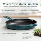 Larder & Vine Enameled Cast Iron Skillet | 10.25 inch Cast Iron Pan | Saute Pan with Pour Spouts | Enamel Coated Cast Iron Skillet | Compatible on All Cooktops & Oven Safe to 500° F | Bondi