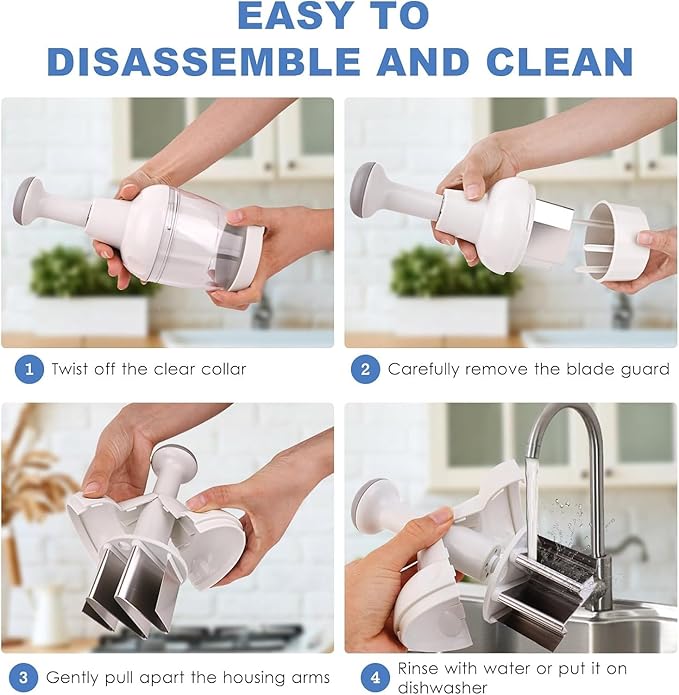 Pamperεd Chεf Food Chopper, Vegetable Chopper, Onion Chopper, Garlic Chopper, Nuts Chopper - Hand Chopper For Vegetables Salads Fruits, Nuts. Dishwasher-safe, White, Easy to Clean