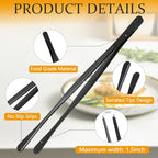 Litoexpe 2 PCS 10 Inches Fine Tweezer Tongs, Stainless Steel Cooking Tongs for BBQ Sea Food Repairing Serving, Black