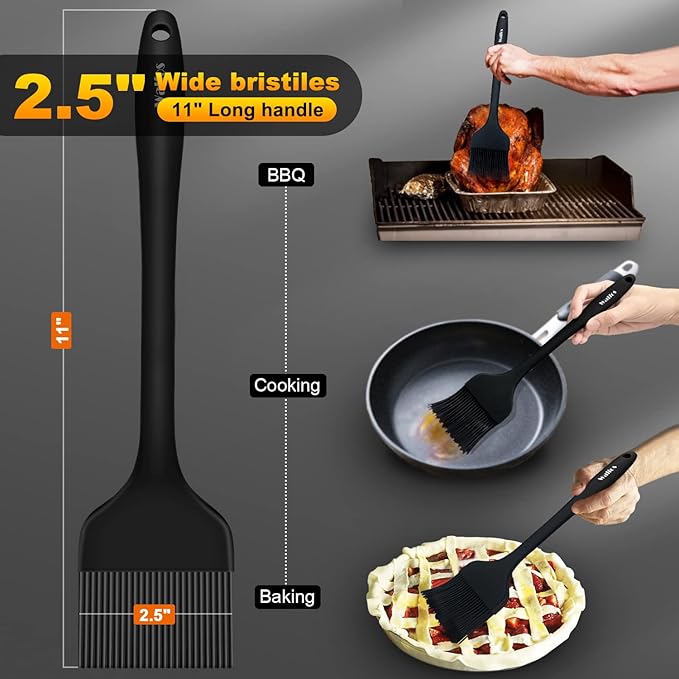 WALFOS Extra Large Silicone Basting Pastry Brush, 2.5 inch Wide Bristle Butter Oil Brush, Prefect for BBQ Grill Baking Kitchen Cooking-Pieces Design, BPA Free and Dishwasher safe