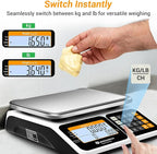 Commercial Kitchen Scale 66LB/30KG, Dual Upgrade LCD Display, Digital Price Computing, 5g Precision, Stainless Steel Pan for Produce, Meat, Food, Ideal for Farmers Market, Deli, Retail Outlets