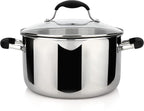 AVACRAFT Tri-Ply Stainless Steel Stockpot with Glass Strainer Lid, Side Spouts, 6 Quart Multipurpose Sauce Pot